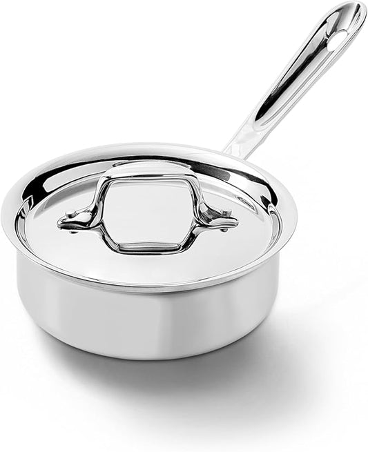 All-Clad D3® Stainless Steel 1 Quart Sauce Pan Covered- Made in the USA- The Original Bonded Professional Cookware- Oven Safe & Induction Compatible