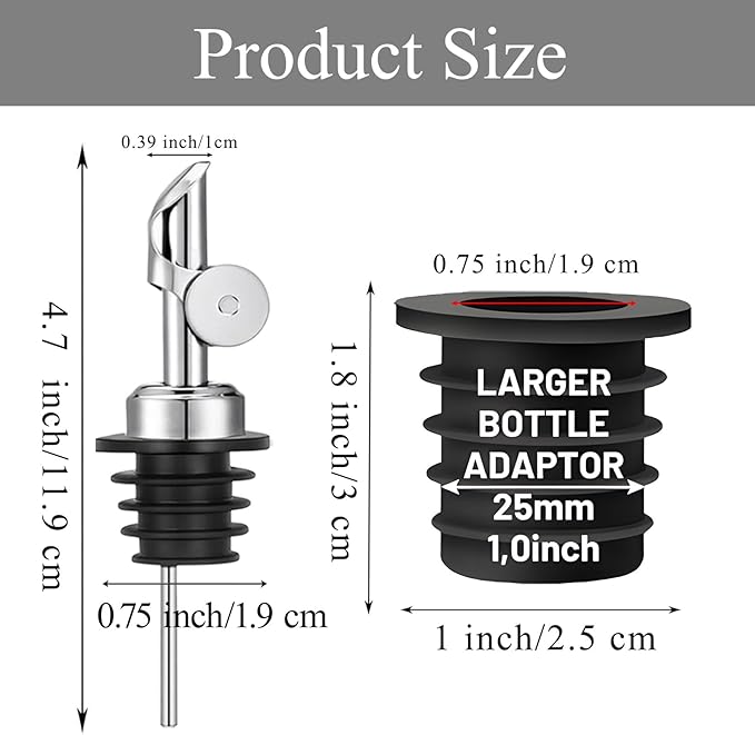 12 Pack Olive Oil Pour Spout with Adapters, Oil Pourer for Olive Oil Dispenser Bottle, Easily Turn Your Bottles into Dispensers for Liquor, Vinegar, Oils, Syrup, Liquor Bottle Pourers, Silver