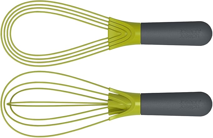 Joseph Joseph Twist Whisk 2-In-1 Collapsible Balloon and Flat Whisk Silicone Coated Steel Wire, Gray/Green