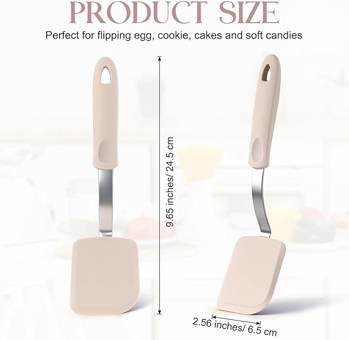 Small Silicone Spatula Mini Silicone Cookie Spatula Heat Resistant Flexible Small Turner for Kitchen Use Nonstick Cookware No Scratch Flipper for Egg Pancake (Khaki)