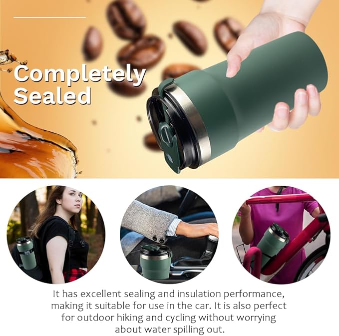 Travel Coffee Mugs Leak-Proof, Reusable Coffee Cups with Lids, Stainless Steel Vacuum Insulated Coffee Tumblers, Thermal Insulation Cups for Men and Women Hot & Cold Drinks(4th-Green, 16OZ)