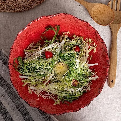 LEHAHA Rustic Crackle Melamine Serving Bowls, 130 OZ and 12 inches Waved Rim Salad Bowl,Unbreakable Pasta Bowls and Mixing Bowls, Set of 2, Pefect for Christmas and All Festivals