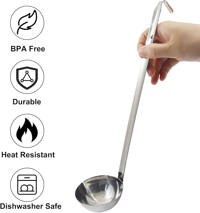 10 Oz Stainless Steel Ladle, 3 Pcs Sturdy Soup Ladle, 15" Long Handle Length for Stirring, Portioning and Serving Soup and Stew in Restaurants and Home (4.17" Bowl Diameter）