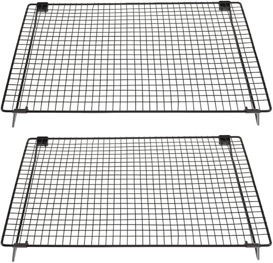 Set of 2 Cooling Racks with Folding Legs，for Cooking, Roasting, Drying, Rust-Resistant Non-Stick Cooling Grilling for Baking，17 x 11.2 inches，Black(2)