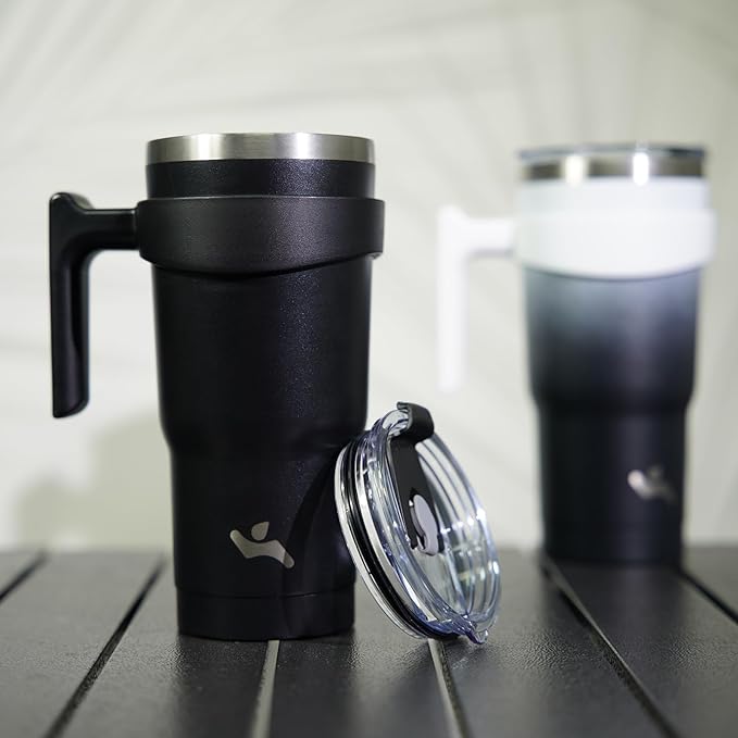 20 oz Tumbler with Handle and 2 Straw 2 Lid, Insulated Water Bottle Stainless Steel Vacuum Cup Reusable Travel Mug,Black