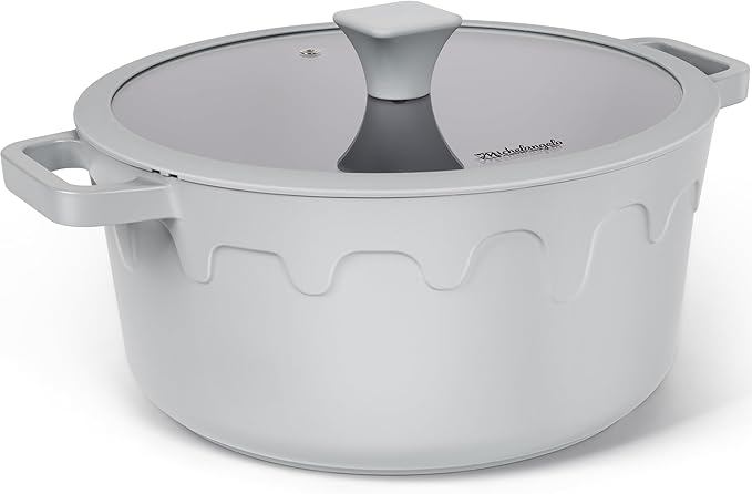 MICHELANGELO 8-Quart Soup Pot with Lid - Nonstick Large Ceramic Stock Pot for Induction Cooktop, 8qt Non Stick Cooking Pots with Silicone Handle Covers & Pot-Holder, Grey