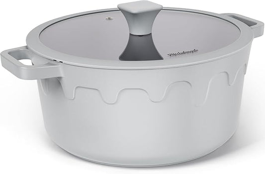 MICHELANGELO 8-Quart Soup Pot with Lid - Nonstick Large Ceramic Stock Pot for Induction Cooktop, 8qt Non Stick Cooking Pots with Silicone Handle Covers & Pot-Holder, Grey