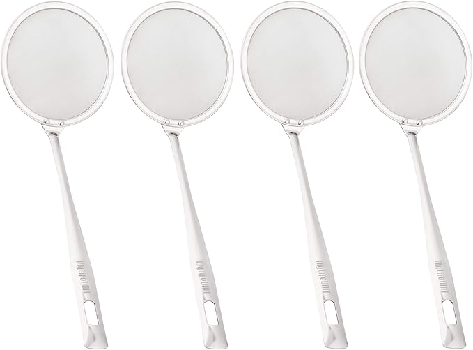 MyLifeUNIT Fine Mesh Strainer, 4 Pack Stainless Steel Skimmer Spoon for Hot Pot Foam and Grease