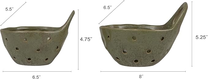 Creative Co-Op Set of 2 Green Reactive Glaze Stoneware Colanders