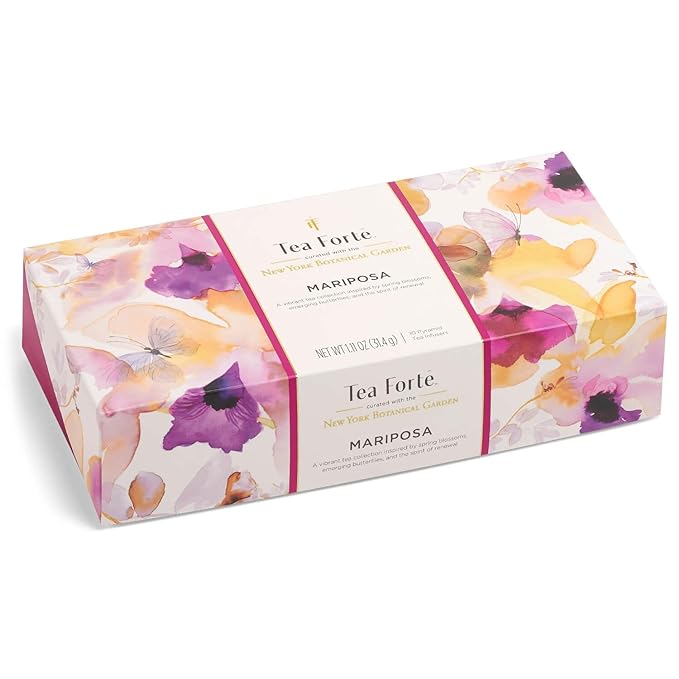 Tea Forte Easter Gifts for Adults -Premium Petite Presentation Box Gift Set Sampler, 10 Count, 2 of Each Blend Individually Wrapped Handcrafted Pyramid Infuser Bags, Mariposa Tea
