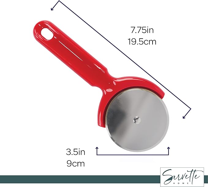 Stainless Steel Pizza Cutter - 7.75 inch Slicer for Pizzas, Pockets and More -Red Plastic Handle Pizza Cutter Wheel.