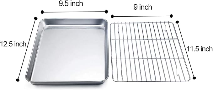 TeamFar Baking Tray and Rack Set, Stainless Steel Baking Pan Cookie Sheet with Cooling Rack, 12.5 x 9.5 x 1 inch, Non Toxic & Healthy, Easy Clean & Dishwasher Safe