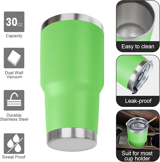 30 oz Tumbler with Lids and Straws Double Wall Vacuum Insulated Tumbler Cup,Stainless Steel Leak-proof Thermal Tumbler Travel Coffee Mug for Cold and Hot Drinks,Avocado Green