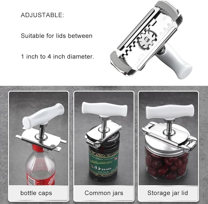 Upgraded Jar Opener Stainless Steel Adjustable Tool for 1-4 inches Bottle Can Lids, Easy Jar Opener with Non-Slip Rubber Pad Fit Seniors, Arthritis, Women, Children, Weak Hands