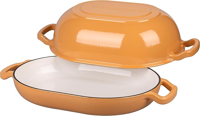 Enameled Cast Iron Sourdough Bread Oven, Dutch Oven, Loaf Cast Iron Bread Pan for Homemade Bread Baking, Meatloaf Pan with Lid, 7QT, Yellow