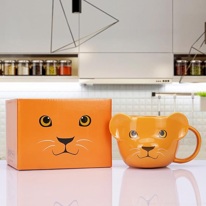 Lion Mug 16 oz Cute Ceramic Coffee Mug 3D Porcelain Tea Cup for Women Kawaii Gifts for Christmas, Housewarming, Holidays, Birthdays, Men, Kids, Friends Yellow