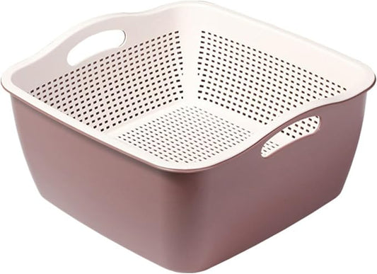 Kitchen Colander Drain Basin 2 in 1 Plastic Basket Strainer Bowl (purple), large