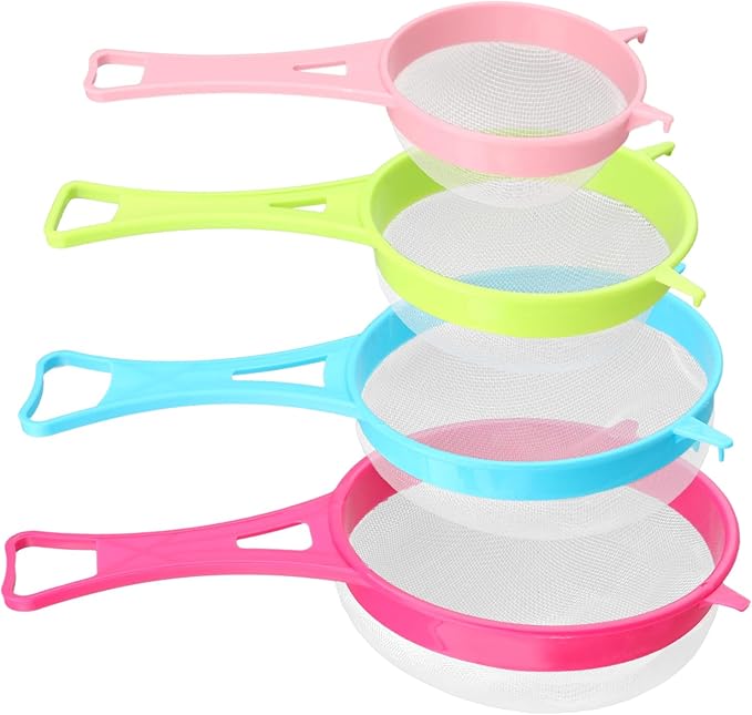 4Pcs/Set Fine Mesh Strainer Set, Kitchen Plastic Flour Colander Set, Solid-Liquid Separator Gadget with Non Slip Handles, for Yogurt Baking Kitchen Kefir Tea Juice Pasta(size:4pcs/set)
