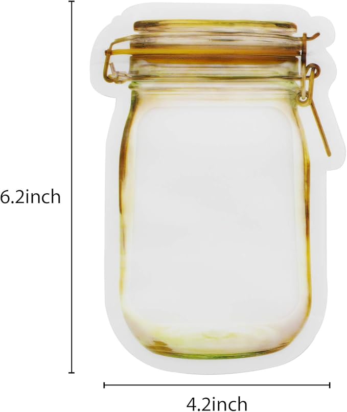 Mason Jar Bags Yellow, 20 Pcs Reusable Airtight Seal Food Storage Bags Leak-Proof Saver Bags for Travel Camping