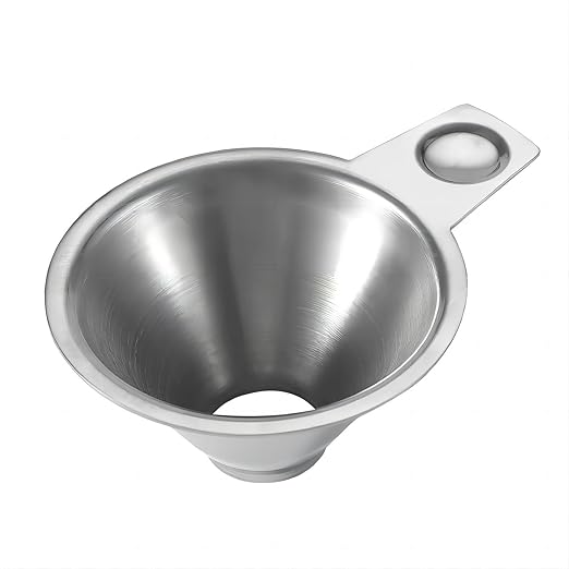 Stainless Steel Spice Funnel with Handle for Kitchen Use Filling Spice Jars, FIFO Squeeze Bottles, Spill-Free Metal Funnel for Salt Pepper Powder, Condiment, Sauce (0.92" Bottom)