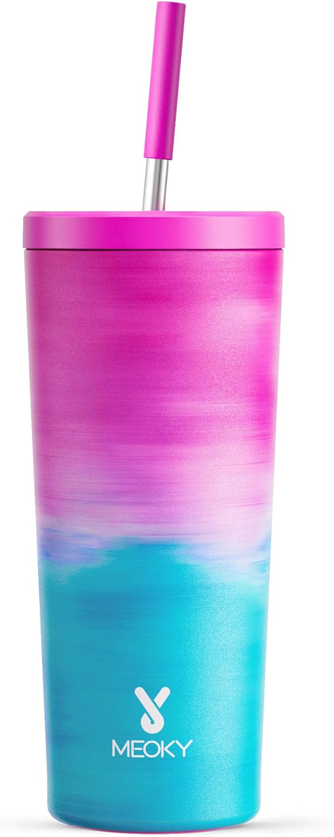 Meoky 24 oz Insulated Tumbler with Lid and Straw, Stainless Steel Vacuum Insulated Tumbler, Keeps Cold for 24 Hours, 100% Leak Proof, Fits in Car Cup Holder (Marshmallow)