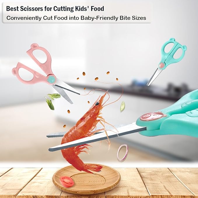 Baby Food Scissors Kicthen Shears,Kids Scissors Stainless Steel Scissors with Travel Storage Case - Ideal for Cutting Meat, Chicken, Vegetables, and Fruits(2Pack)