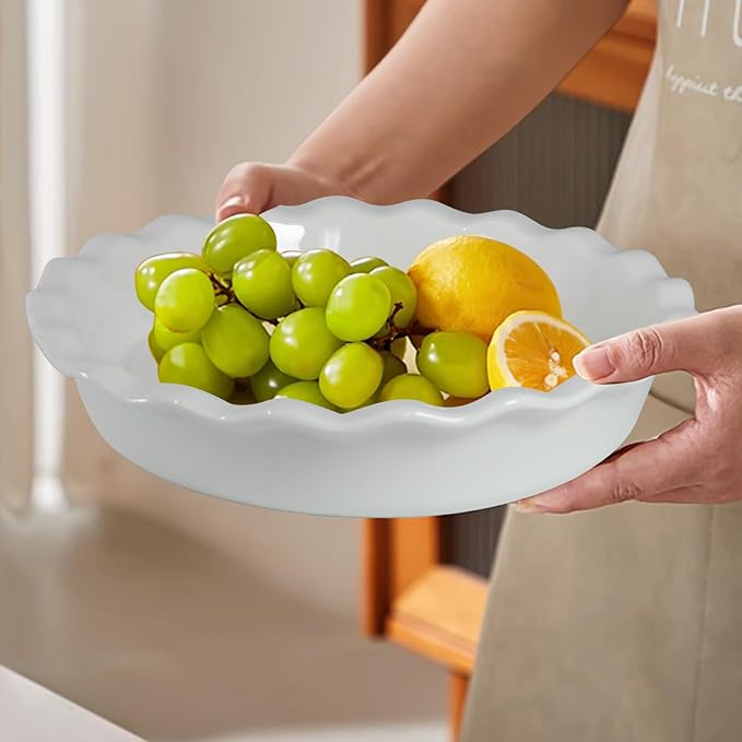 FEOOWV White Deep Dish Pie Pan for Baking-10 Inch Ceramic Fluted Pie Dish for Apple, Quiche, Pecan, Pot Pies, 53Ounce Round Pie Plate