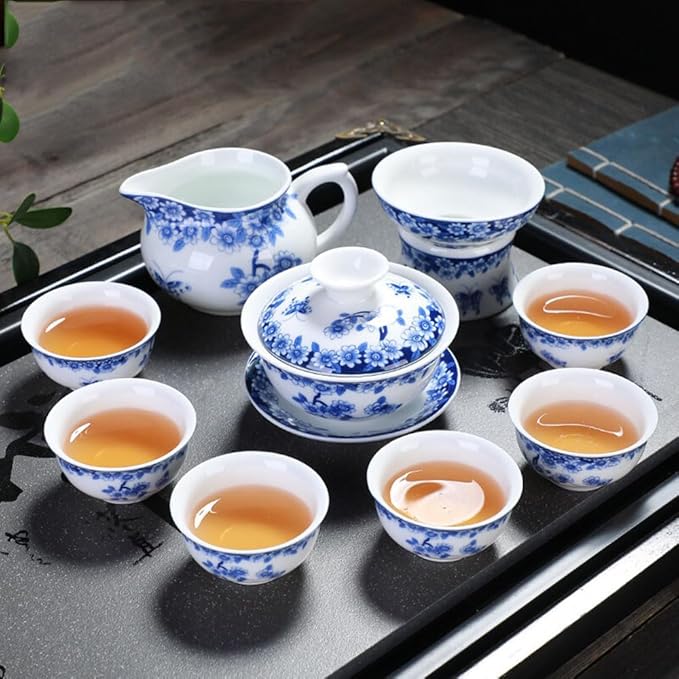 Liang baobao Chinese Traditional Tea Tasting Cup Set of 4, 2oz White Porcelain Mini Cups for Gongfu Tea Ceremony (Butterfly Love Flower)