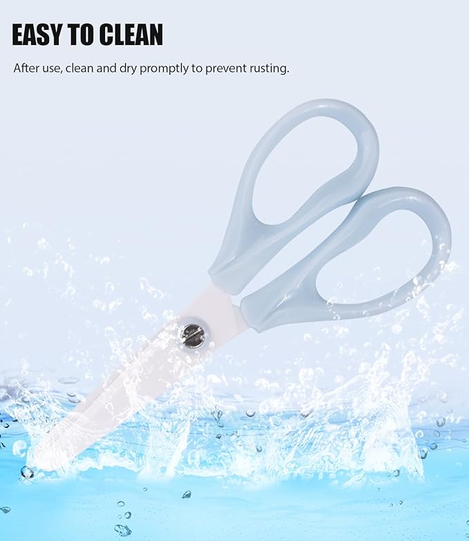 Baby Food Scissors Kicthen Shears - Portable Healthy Cute Kids Ceramic Scissors with Storage Case - Ideal for Cutting Meat, Chicken, Vegetables, and Fruits (Blue)