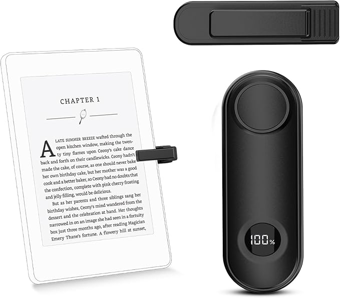 Remote Page Turner for Kindle Reading Accessories, Clicke for iPad iPhone Android Tablets E-Book Reading Noels, Camera Remote Shutter Selfie Controller,Black