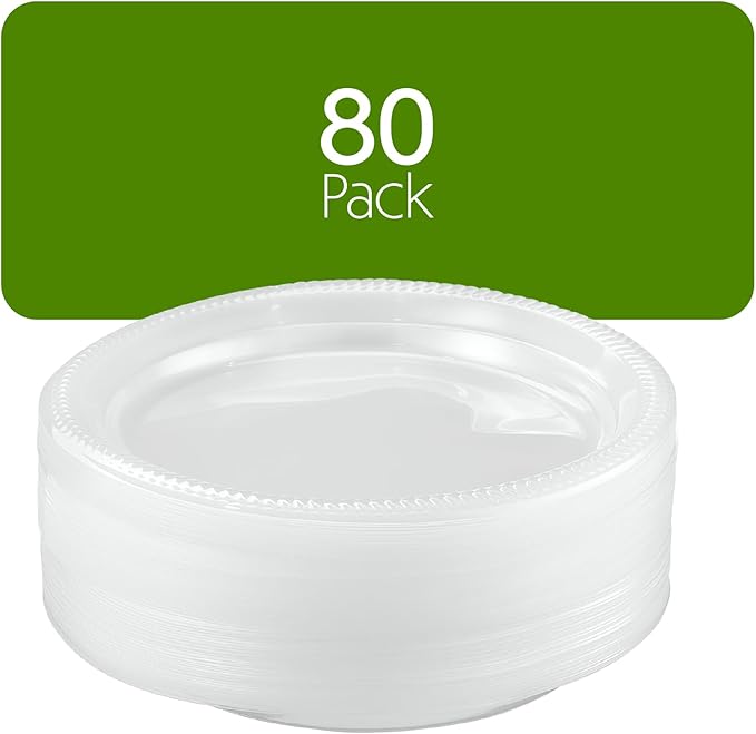PLASTICPRO 80 Pack Clear Plastic Plates 9 Inch Durable Disposable Plastic Dinner Plates for Parties Events BBQ