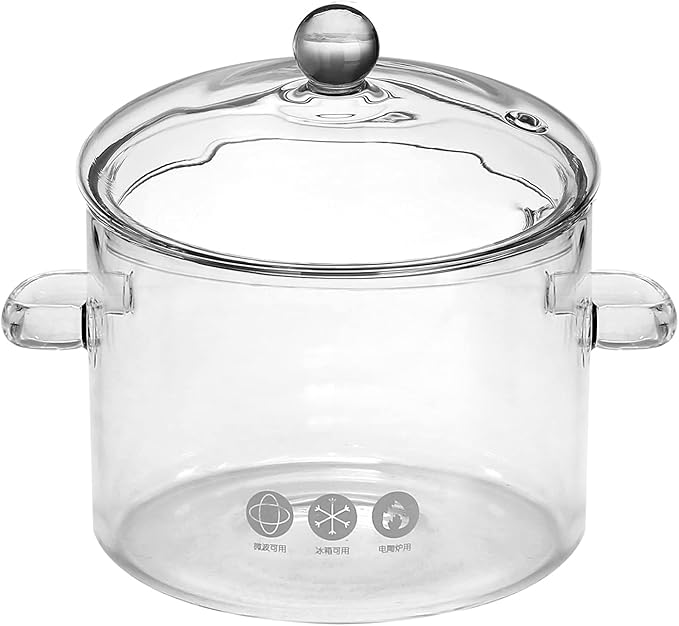 Glass Saucepan with Cover, Transparency Stovetop Pot,Dual Handles Pan with Lid for Pasta Noodle, Soup, Milk, Baby Food making or heating 1.35L/1.5L/1.9L (1.5L)