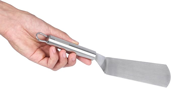 Restaurantware 11" Stainless Steel Turner - German Standard Kitchen Spatula with Ergonomic Handle, Heat-Resistant - Heavy-Duty Steel Spatula for Flipping Burgers, Eggs, Meat