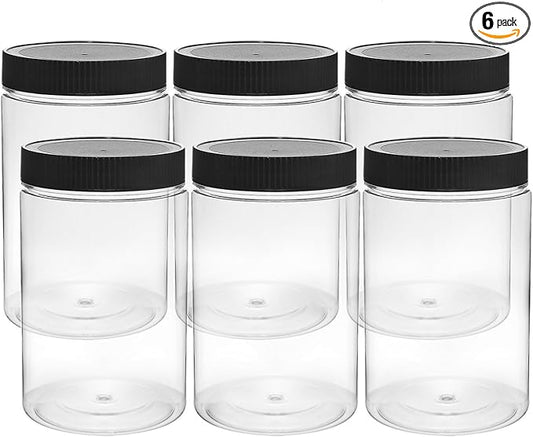 27 Ounce Plastic Jars with Lids, 6 Pack Food Storage Containers Airtight, Clear Containers for Organizing