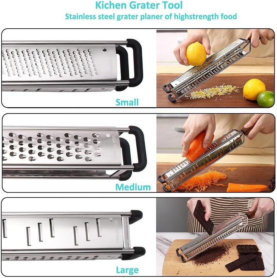 3-in-1 Lemon Zester & Cheese Grater, 304 Stainless Steel, 15-Inch, Black
