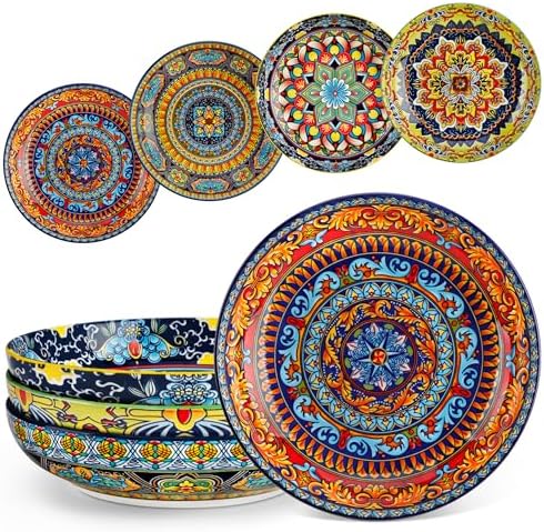 vancasso Pasta Bowls Set of 4, 42oz Ceramic Salad Serving Bowls, Bohemian