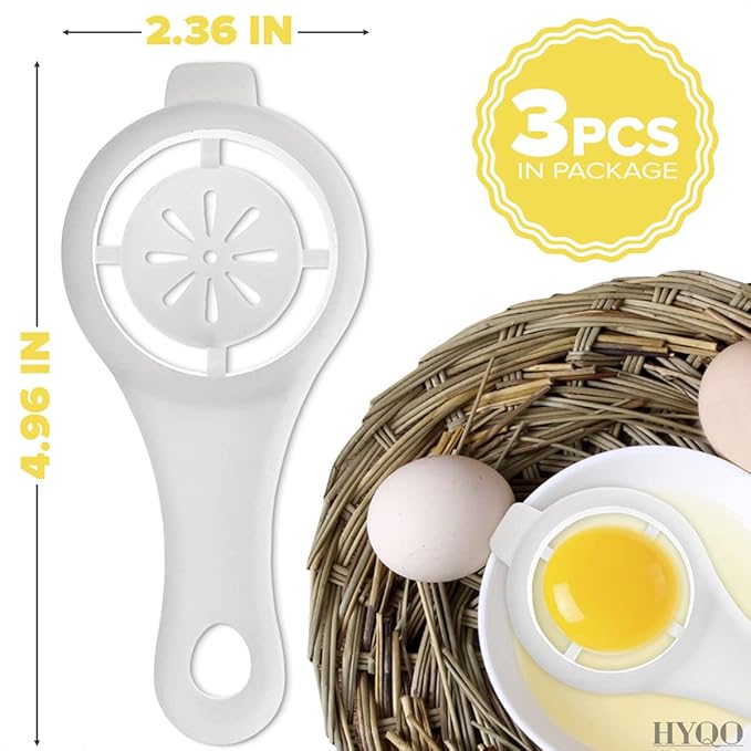 3 Pcs Egg Separator for Raw Eggs - Egg Yolk Separator Tool with Hang-On Bowl Design for Less Mess, ABS Plastic 2.36" Bowl & 4.96" Handle - Practical Kitchen Helper for Baking, Meringue, Creams & Mayo