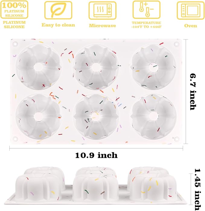 HUAKENER 2 Pcs Mini Fluted Cake Pan, 6-Cavity Fluted Tube Cake Pan, Non-stick Silicone Baking Mold for Cupcakes, Donuts, Muffins, Cornbread, Brownies, Jellies