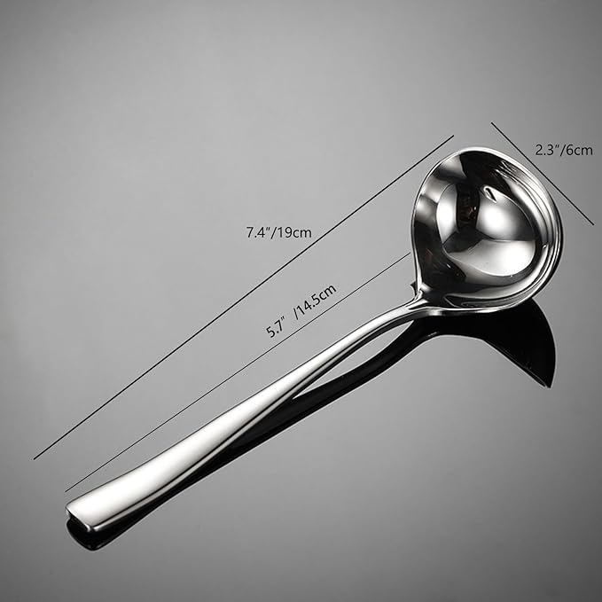 2 Pieces Stainless Steel Small Ladle, Gravy Ladle, 7.3” Sauce Drizzle Spoon with Spout, Small Sauce Spoon for Gravies and Dressings, Silver