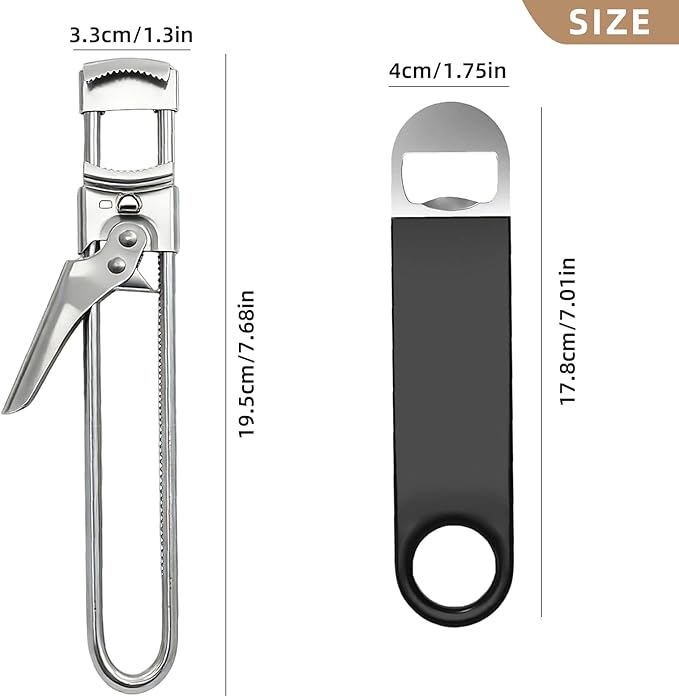 2 Pack Adjustable Jar Opener for Weak Hands, Stainless Steel Can Opener & Beer Bottle Opener, jar openers for seniors, Easy Grip Lid Remover for Jars, Cans, Bottles (2 Pack Silver and Black)