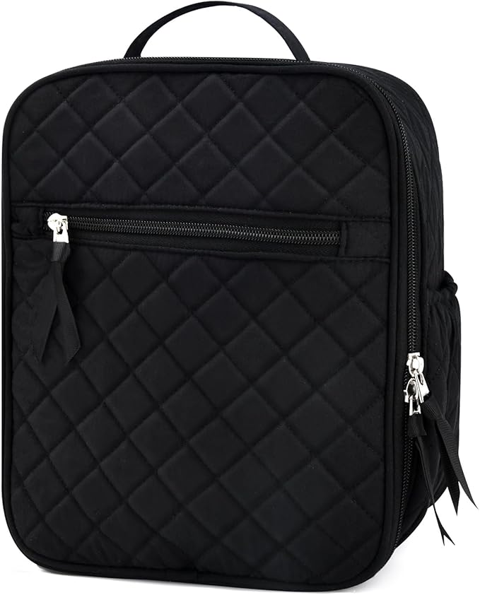 Aileam Lunch Box for Women Black Lunch Bag Quilted Reusable Insulated Cute Lunch Box Aesthetic Tote Bags Floral Cotton Lunch Case for Travel Work Picnic (Black)