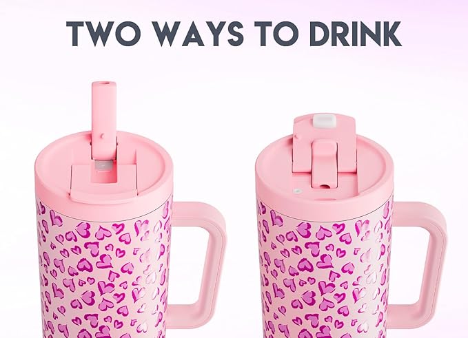 Meoky 40 oz Tumbler with Handle and Flip Straw, 100% Leakproof Tumbler with Lid and Straw, Stainless Steel Insulated Cup, Cupholder Friendly, Keeps Cold for 34 Hours (Love)