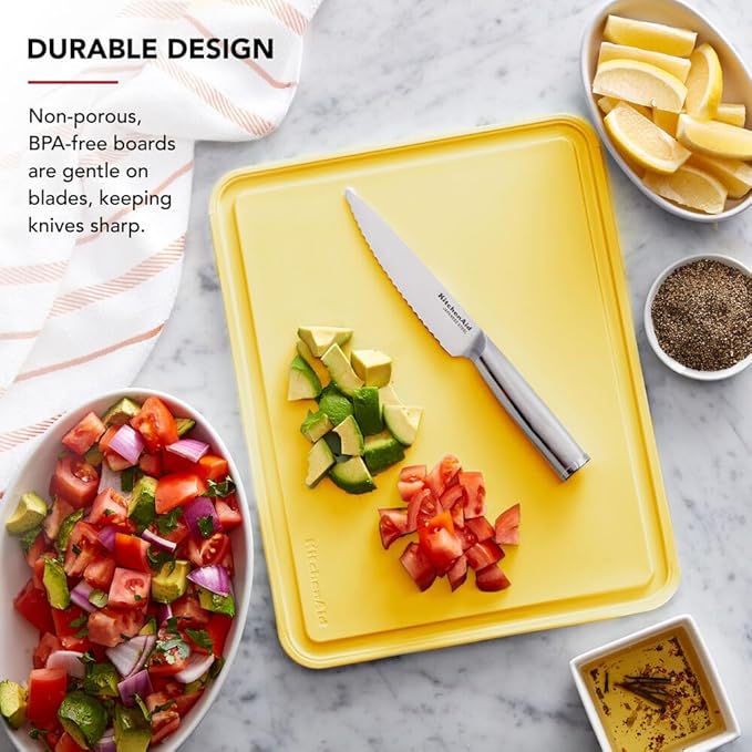 KitchenAid Classic Plastic Cutting Board with Perimeter Trench and Non Slip Edges, Dishwasher Safe, 11 inch x 14 inch, Butter