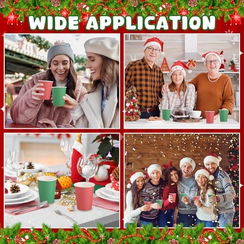NatNarr 100 Pack Red Green Paper Cups, 9oz Christmas Party Cups Bulk Paper Cups, Disposable Drinking Cups for Birthday Holiday Christmas Party Supplies, 2 Colors
