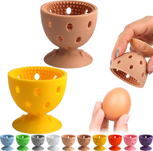 2 PCS Egg Washer for Fresh Eggs, Silicone Egg Brush Cleaner, Egg Cleaner Scrubber for Fresh Eggs, Reusable Multipurpose Washing Egg Tool for Fruits and Vegetables (Yellow/Brown)