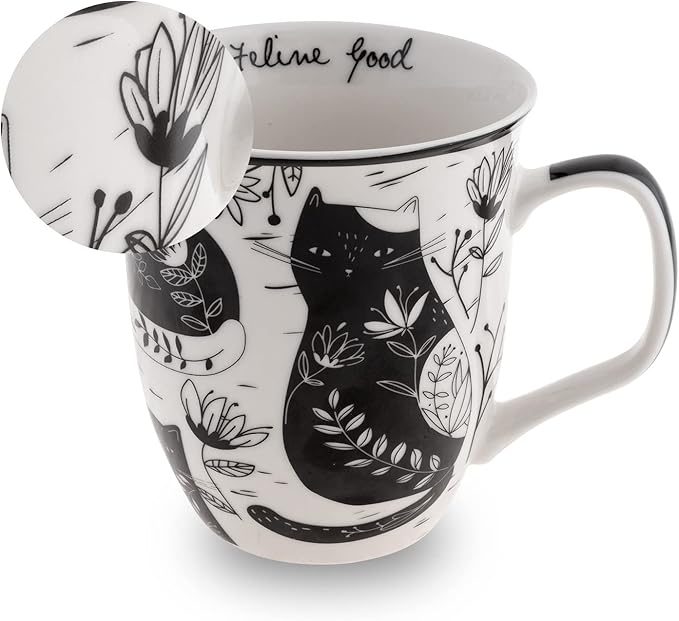 Karma Gifts 14 oz Black and White Boho Mug Beetle - Cute Coffee and Tea Mug - Ceramic Coffee Mugs for Women and Men