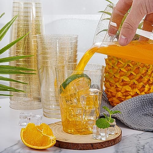 I00000 200 Pcs Gold Plastic Cups, 10 oz Hard Gold Glitter Disposable Cups