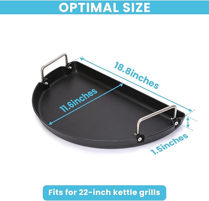 Grisun Cast Iron Grill Pan – Griddle & Drip Pan for 22" Weber Kettle Grills, Grill Pan for Weber 22" Kettle Similar Grills, Heavy-Duty, Rust-Proof