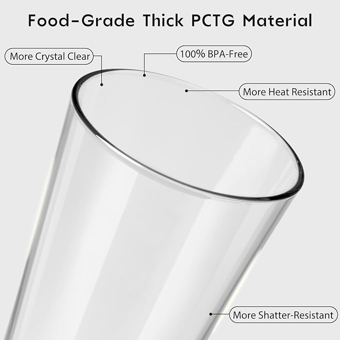 20oz Unbreakable Drinking Glasses (Set of 8), All-Clear Reusable Drinking Cups, BPA-Free, Shatter-Proof, Dishwasher & Microwave Safe, Stackable Plastic Tumblers for Home, Outdoor, Camping, Pool