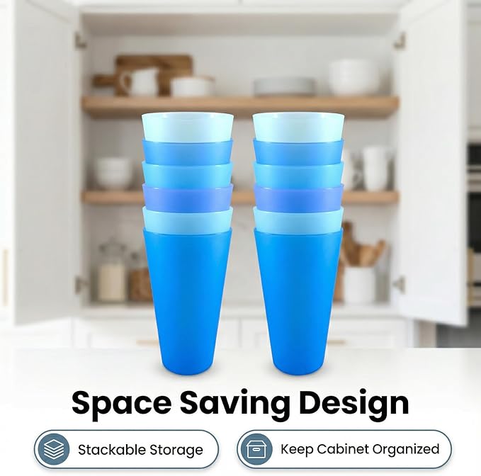 32 oz Plastic Cups Reusable, Unbreakable Plastic Tumblers, BPA Free Dishwasher Safe Large Water Cup set of 8, Lightweight Kids Cups for Kitchen Outdoor
